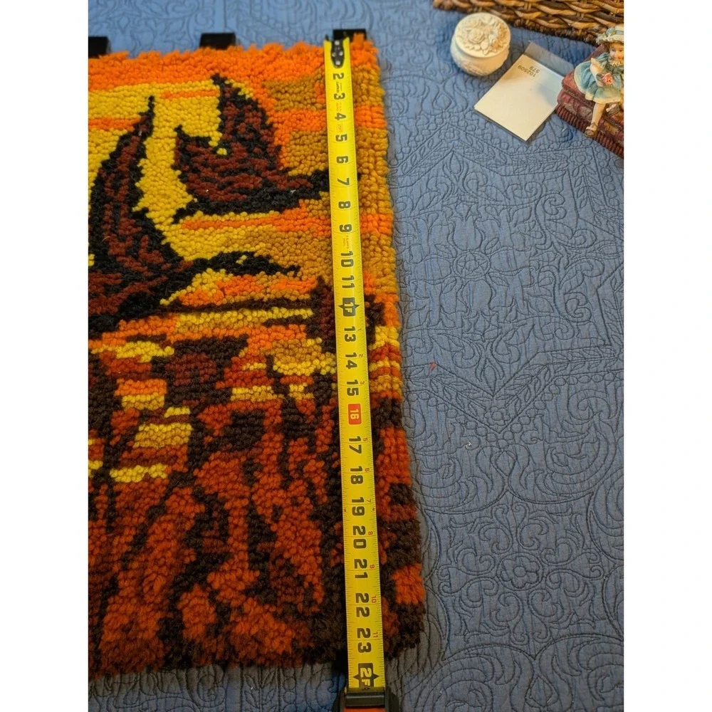 Vintage 70s Geese in Flight Latch Hook Rug Wall Hanging Sunset 24x18 Ready to...